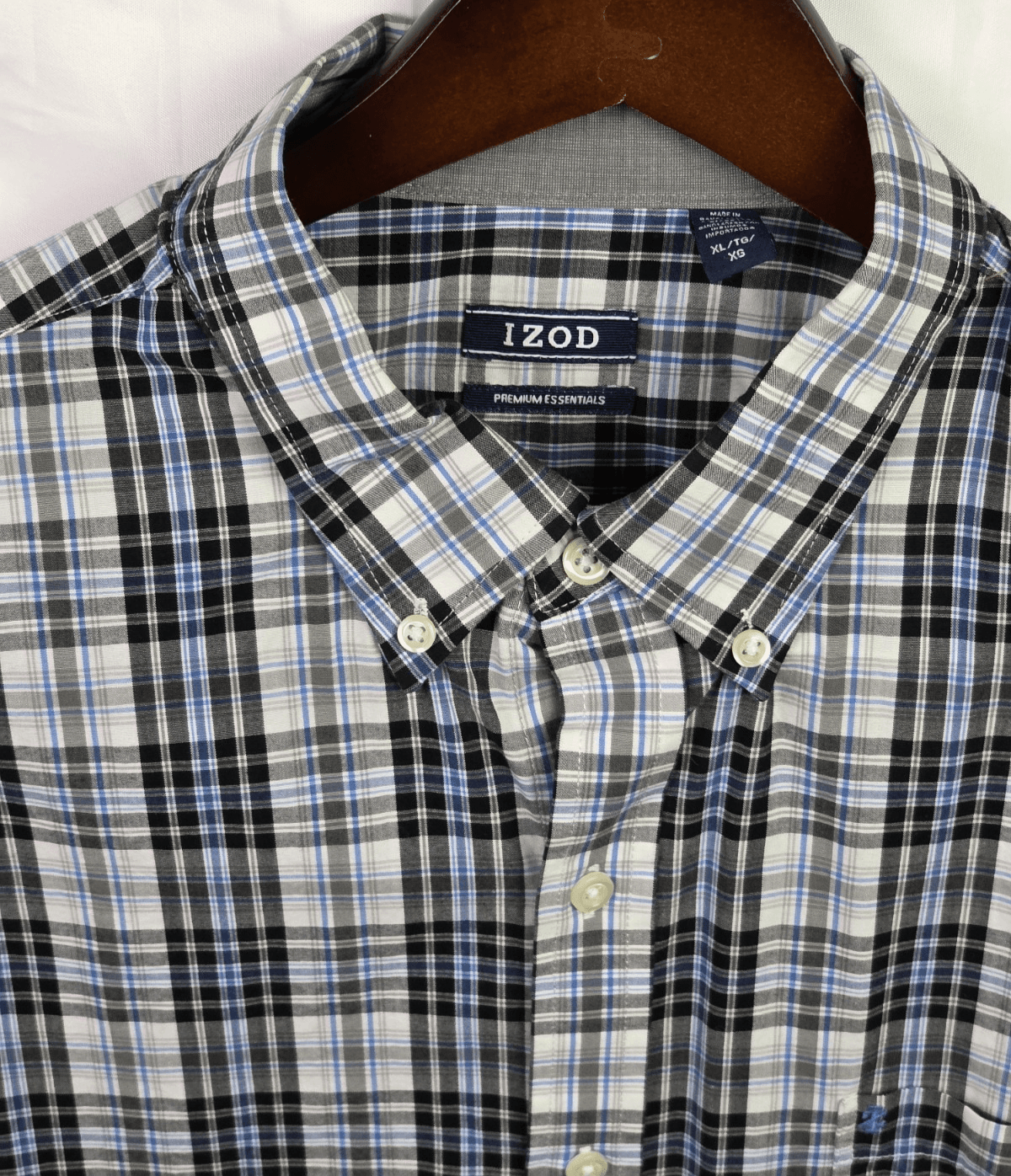 IZOD Men's XL Large Blue Multicolored Plaid Long Sleeve Button Up Shirt - Thumbnail 2
