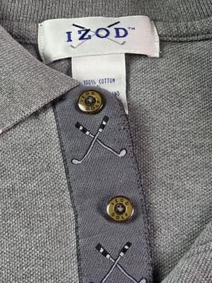 Izod Mens Large Gray Short Sleeve Polo Shirt - Thumbnail 4