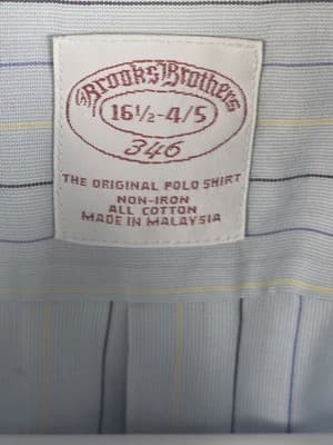 Brooks Brothers 346 Men's 16 1/2-4/5 Cotton Blue Long Sleeve Shirt - Thumbnail 3