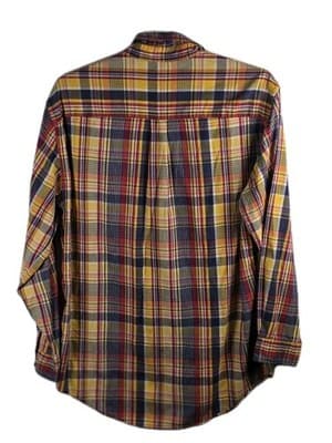 Lands End Men's Yellow & Brown Plaid Long Sleeve Button Down Shirt - Thumbnail 5