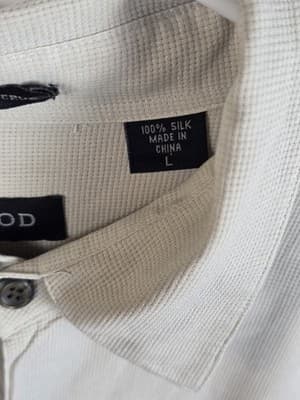 Izod Men's Large Ivory 100% Silk 3/4 Sleeve Button Down Shirt - Thumbnail 4