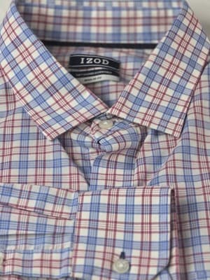Izod Men's 16-16.5 34/35 Blue Check Shirt Long Sleeve Button Down Shirt - Thumbnail 2