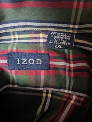 IZOD Men's XXL Multicolored Plaid Long Sleeve Shirt Button Up Shirt - Thumbnail 4