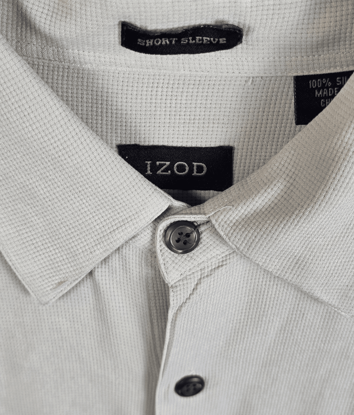 Izod Men's Large Ivory 100% Silk 3/4 Sleeve Button Down Shirt - Thumbnail 3