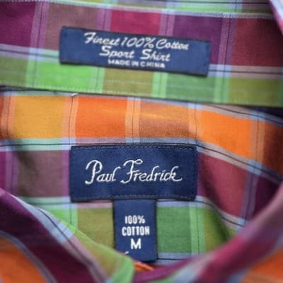 Paul Frederick Sport Men's Medium Plaid Long Sleeve Button Up Shirt - Thumbnail 3