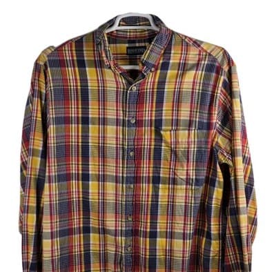 Lands End Men's Yellow & Brown Plaid Long Sleeve Button Down Shirt - Thumbnail 2