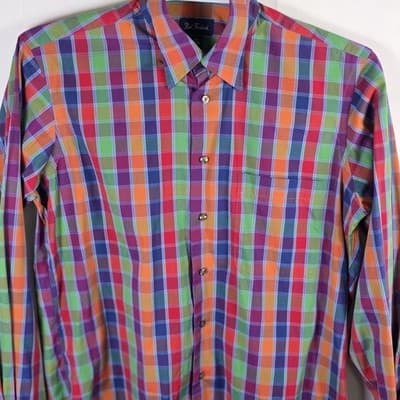 Paul Frederick Sport Men's Medium Plaid Long Sleeve Button Up Shirt - Thumbnail 2