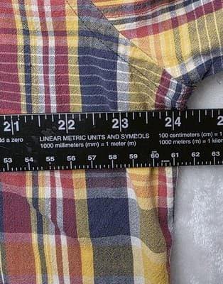Lands End Men's Yellow & Brown Plaid Long Sleeve Button Down Shirt - Thumbnail 4