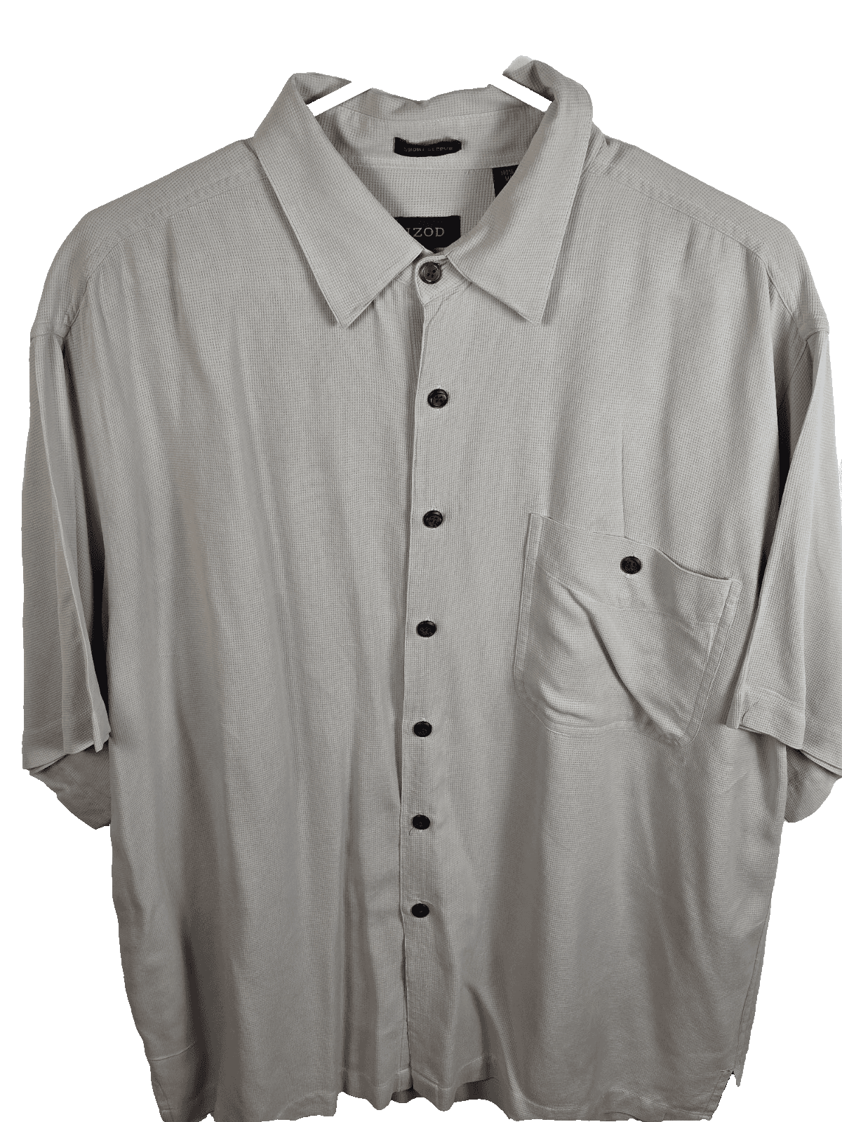 Izod Men's Large Ivory 100% Silk 3/4 Sleeve Button Down Shirt - Thumbnail 2