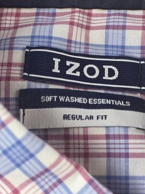 Izod Men's 16-16.5 34/35 Blue Check Shirt Long Sleeve Button Down Shirt - Thumbnail 3