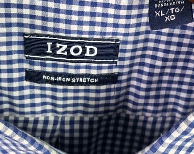 IZOD Men's XL Blue/White Gingham Regular Fit Long Sleeve Button Up Shirt - Thumbnail 3
