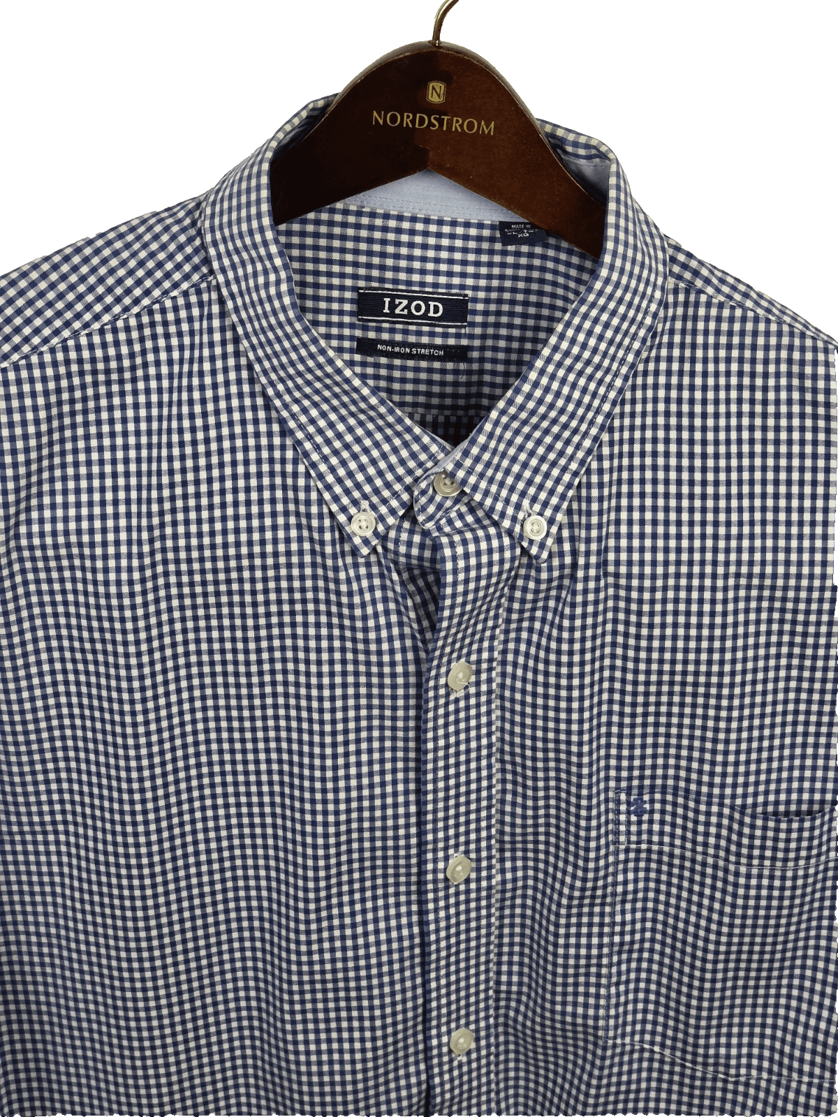 IZOD Men's XL Blue/White Gingham Regular Fit Long Sleeve Button Up Shirt - Thumbnail 2