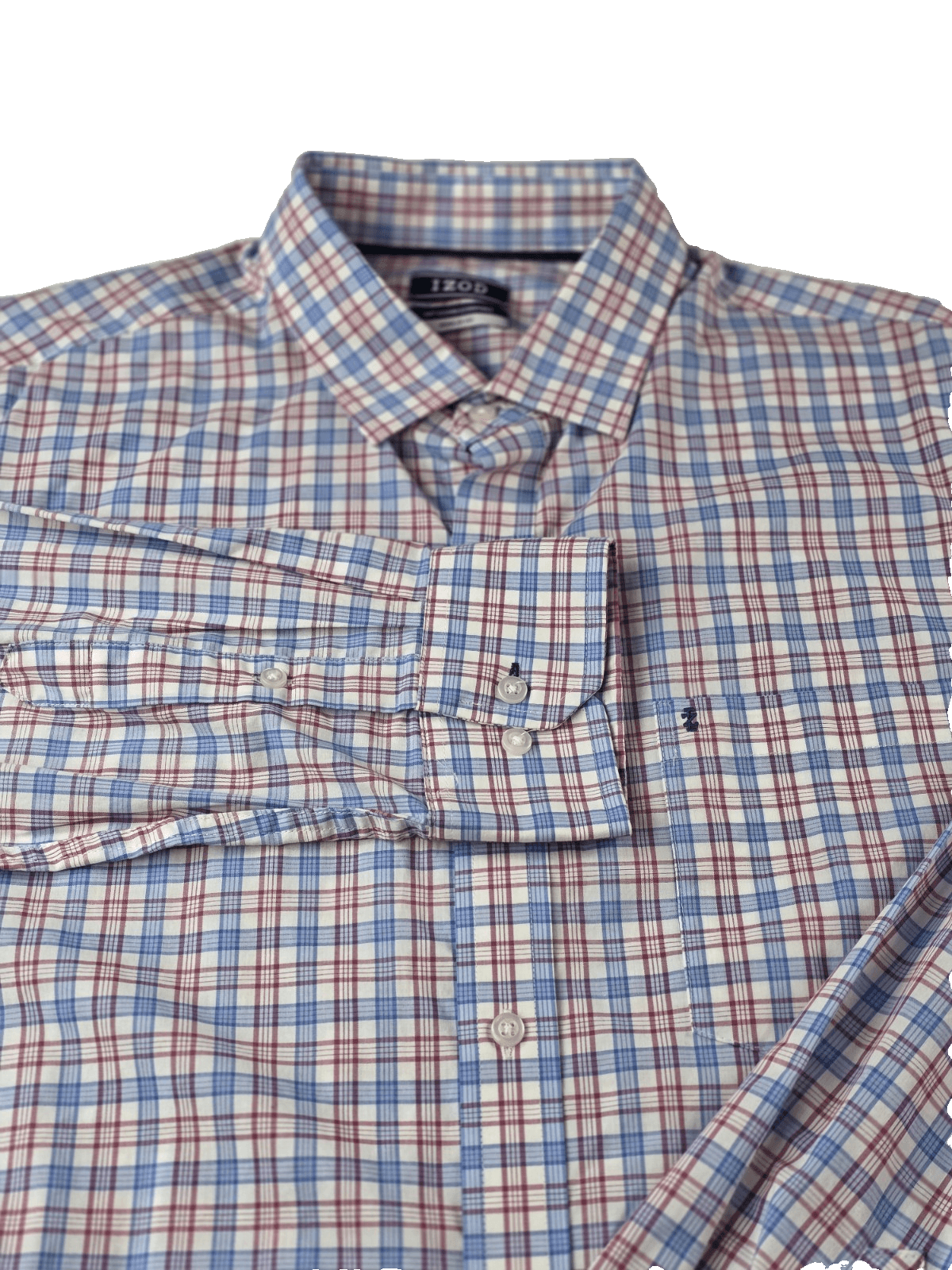 Izod Men's 16-16.5 34/35 Blue Check Shirt Long Sleeve Button Down Shirt - Image 1