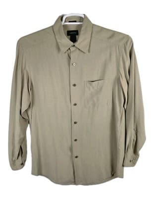 Calvin Klein Men's Medium 100% Silk Tan Long Sleeve Shirt - Image 1