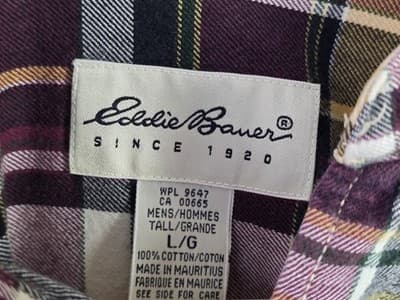 Eddie Bauer Men's Large Tall Plaid Heavy Cotton Flannel Long Sleeve Shirt - Thumbnail 3