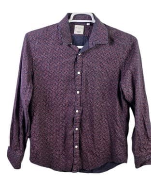 Murano Men's Medium Slim Fit 100% Linen Floral Long Sleeve Shirt - Image 1