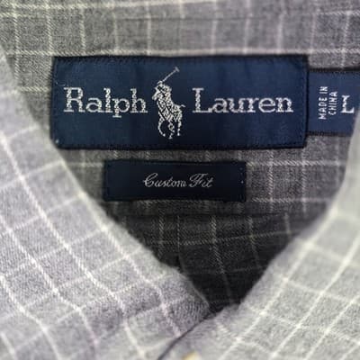Polo Ralph Lauren Size L Custom Fit Grey Button Down Shirt - Thumbnail 3
