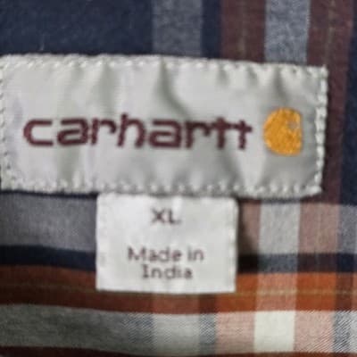 VTG CARHARTT Men's XL Blue & Red Plaid Relax Fit Short Sleeve Button Down Shirt - Thumbnail 4