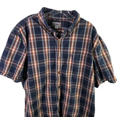 VTG CARHARTT Men's XL Blue & Red Plaid Relax Fit Short Sleeve Button Down Shirt - Thumbnail 3