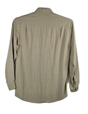 Calvin Klein Men's Medium 100% Silk Tan Long Sleeve Shirt - Thumbnail 5