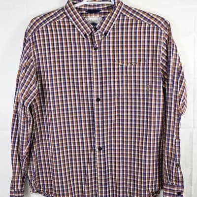 Columbia Men's XL Orange & Blue Plaid Long Sleeve Button Down Shirt - Image 1