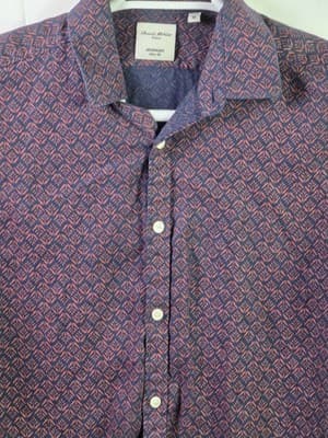 Murano Men's Medium Slim Fit 100% Linen Floral Long Sleeve Shirt - Thumbnail 3