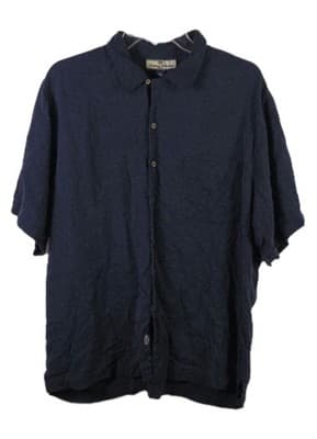 Tommy Bahama Men’s Large Navy Blue Silk Poker Pirate Camp Button Down Shirt - Image 1