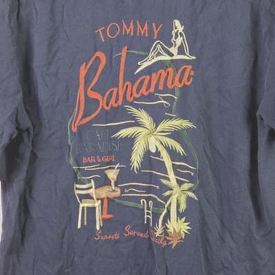 Tommy Bahama Men’s Large Navy Blue Silk Poker Pirate Camp Button Down Shirt - Thumbnail 8