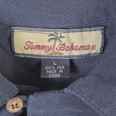 Tommy Bahama Men’s Large Navy Blue Silk Poker Pirate Camp Button Down Shirt - Thumbnail 2