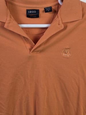 IZOD Men's Medium Silk Wash Orange Short Sleeve Shirt - Thumbnail 2