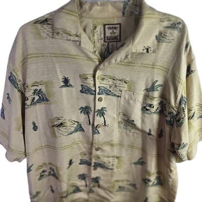 Tommy Bahama Men’s Medium Beige Hawaiian Seashore Short Sleeve Shirt - Thumbnail 2