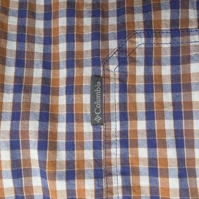 Columbia Men's XL Orange & Blue Plaid Long Sleeve Button Down Shirt - Thumbnail 4