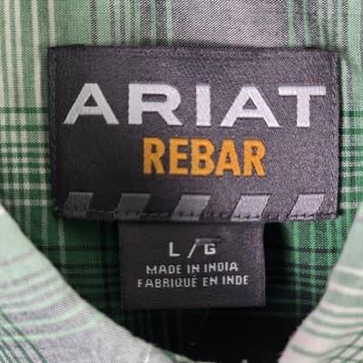 Ariat Rebar Men's Large Green Plaid Short Sleeve Workwear Button Down Shirt - Thumbnail 4
