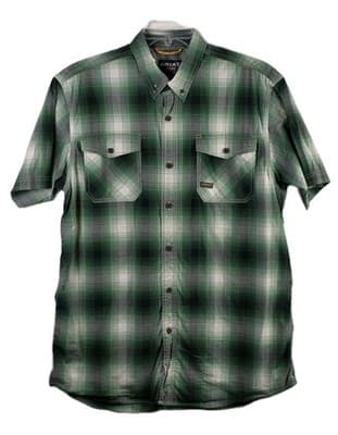 Ariat Rebar Men's Large Green Plaid Short Sleeve Workwear Button Down Shirt - Thumbnail 2