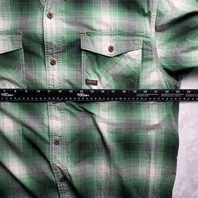 Ariat Rebar Men's Large Green Plaid Short Sleeve Workwear Button Down Shirt - Thumbnail 8