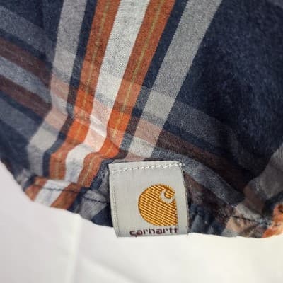 VTG CARHARTT Men's XL Blue & Red Plaid Relax Fit Short Sleeve Button Down Shirt - Thumbnail 5