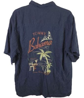 Tommy Bahama Men’s Large Navy Blue Silk Poker Pirate Camp Button Down Shirt - Thumbnail 7