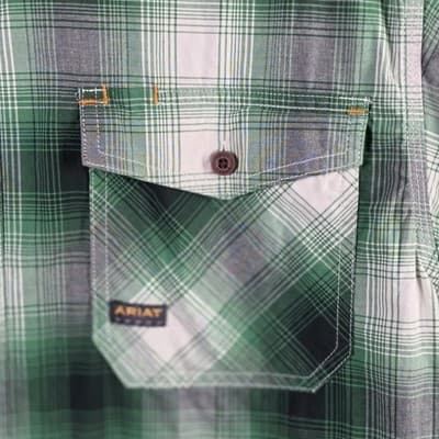 Ariat Rebar Men's Large Green Plaid Short Sleeve Workwear Button Down Shirt - Thumbnail 3