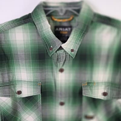 Ariat Rebar Men's Large Green Plaid Short Sleeve Workwear Button Down Shirt - Thumbnail 7