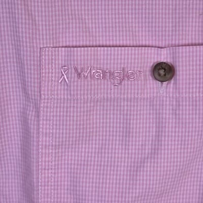 Wrangler Shirt Men's Medium Pink Breast Cancer Long-Sleeve Button Up Shirt - Thumbnail 2