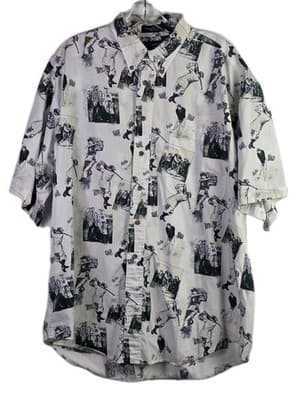 Roundtree & Yorke Men's Large Golf Pattern Button Down Short Sleeve Shirt - Thumbnail 2