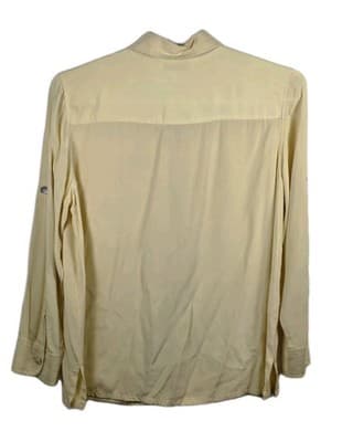 Bloomingdale's Women's Large Yellow 100% Silk Long Sleeve Button Up Shirt - Thumbnail 7