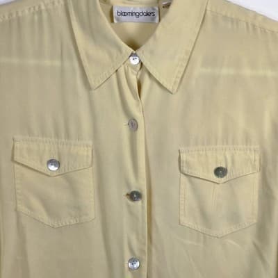 Bloomingdale's Women's Large Yellow 100% Silk Long Sleeve Button Up Shirt - Thumbnail 2