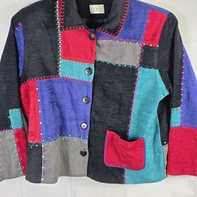 Koret Women's Large Petites Western Knit Patchwork Squares Jacket - Thumbnail 2