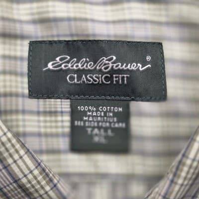 Eddie Bauer Men's XL- Tall Green Plaid Wrinkle Resistant Button Up Shirt - Thumbnail 3