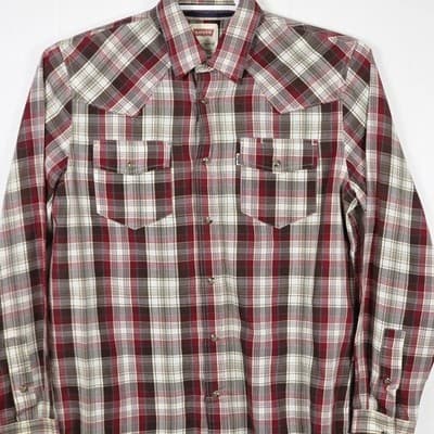 Vintage Levi's Mens Small Plaid Pearl Snaps Western Long Sleeve Button Up Shirt - Thumbnail 2