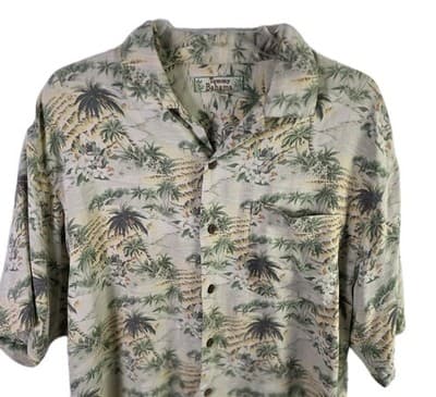 VTG Tommy Bahama Men's Medium 100% Silk Floral Hawaiian Aloha Palm Tree Shirt - Image 1