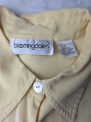 Bloomingdale's Women's Large Yellow 100% Silk Long Sleeve Button Up Shirt - Thumbnail 3