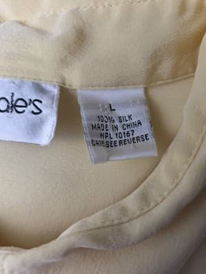 Bloomingdale's Women's Large Yellow 100% Silk Long Sleeve Button Up Shirt - Thumbnail 4
