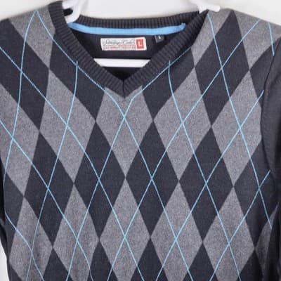 Sovereign Code Men's Large Black Multicolored Checkered Sweater - Thumbnail 2